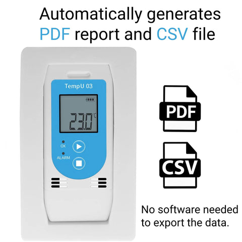 No Sweat Usb Temperature And Humidity Data Logger With Heavy Duty Memory Bank And Smooth Lcd Readout showing LCD screen at 23°C for data logging.