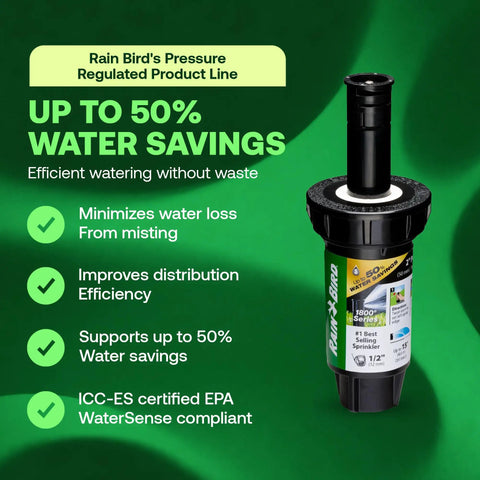 Slick Pressure Regulated Pop Up Sprinkler Head 2 Inch Quarter Circle Irrigation Kit Pack Of 4 With Dual Spray Nozzles on green background.