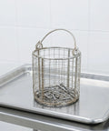 Hella Solid Stainless Steel Ultrasonic Cleaner Basket With Swinging Handle And Fine Mesh Grid, heavy duty basket with screws inside.