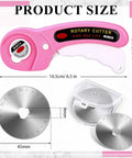 Rotary Cutter Set 102 Piece 45Mm With 100 Blades And 2 Ergonomic Handles With Safety Lock, showing product size and design.
