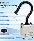 Powerful Solder Fume Extractor With Beast Mode Suction Captures Ninety Nine Point Nine Seven Percent Particles Using H Thirteen Hepa Three Stage System At Two Hundred Thirty Five Cubic Meters Per Hour Includes Seven Piece Filter Kit For Soldering And - compact design showing adjustable hose and control panel.