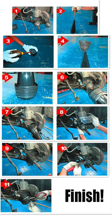 11-step installation of 4 Pack Universal CV Joint Boot Kit With Silicone Telescopic Sleeves For Drive Shaft Dust Cover Replacement Includes 12 Stainless Steel Clips Black Easy Install For Any Car