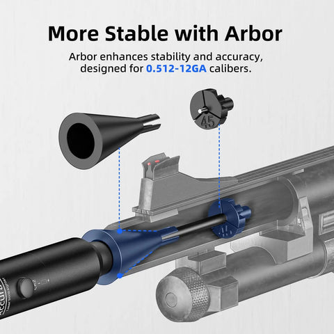 Diagram of Green Bore Sight Laser Kit With 64 Adapters For Zero Point One Seven To Twelve Gauge Calibers showing arbor attachment