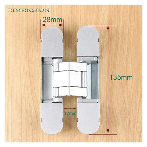 Three Way Adjustable Concealed Invisible Door Hinges Up To 60kg For Cabinets And Frames dimensions on wood surface