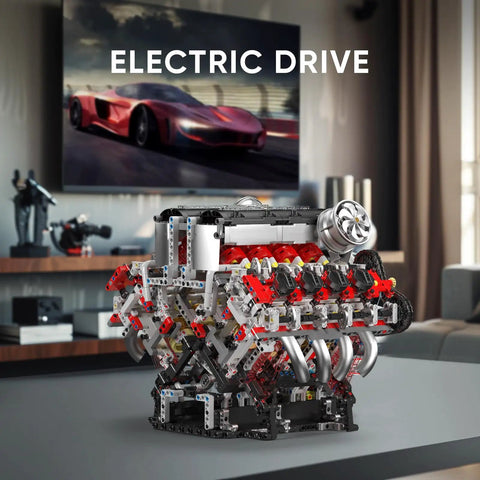 Dope V8 Engine Building Blocks Kit That Actually Runs With Battery And Motor 2718 Piece Engineering Model For Adults on table