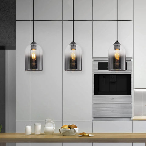 Dope Black Glass Pendant Lights 3 Pack Farmhouse Modern Hanging Island Light With Adjustable Cord in kitchen setting