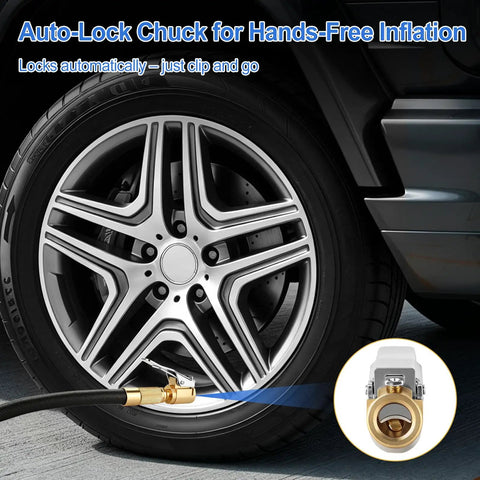Two Pack Tire Air Chuck With Clip Adapter 8mm Quick Connect Brass Locking Nozzle for Hands-Free Inflation on car