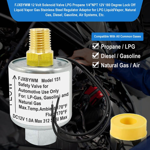 12 Volt Propane Solenoid Valve With One Quarter Inch NPT Inlet And Outlet, Lock Off Valve for LPG Liquid Or Vapor Systems