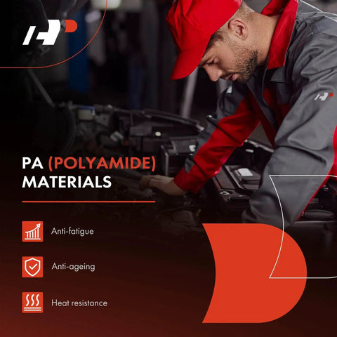 Technician working with PA (Polyamide) materials highlighting anti-fatigue, anti-ageing, and heat resistance features.