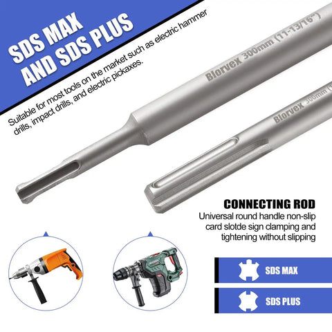 SDS Max and SDS Plus shanks for Workhorse Concrete Hole Saw Kit 11 Piece Set With 30 40 65 80 100 MM Bits SDS Plus Max Shank