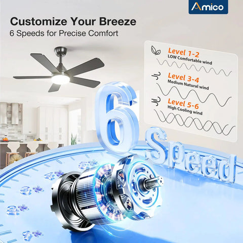42 Inch Black Ceiling Fan With Light Kit Remote Control Reversible Blades 3CCT Dimmable Lights in living room with 6 speed levels