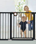 Wide Baby Gate Auto Close Safety Gate For Doorways And Stairs With 29.93 To 51.5 Inch Wide Opening, showing child walking through.