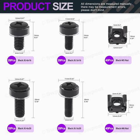 Top Shelf Badass Black Computer Mount Cage Nuts And Screws Assortment Kit with metal and plastic washers, showing various screw sizes.