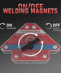 YESWELDER switchable arrow welding magnet, red triangular base with black on/off knob, 33–44 lb pull