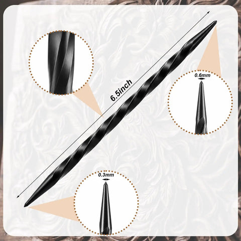 Set Of Four Beefy Steel Scribes With Dual Tapered Points For Straight Shooting Layout Marks On Wood Metal And Tile Hella Precise Etching Tips Built To Last, showcasing dimensions and tip sizes.