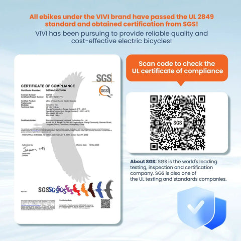 SGS UL 2849 certificate with QR code for electric bicycle compliance