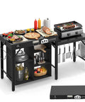 Portable Grill Table For Blackstone Griddle And Ninja Fits Foldable Prep Table With Storage Outdoor Camping Patio Picnic Bbq Stand No Tools Needed Instant Setup Stable Heavy Duty Table For On The Go Cooking with grill and food setup