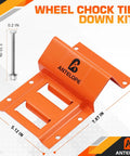 Beefy Heavy Duty Wheel Chock And Tie Down Kit with 4400Lb Break Strength, orange alloy steel, for ATV UTV Mower E Track System