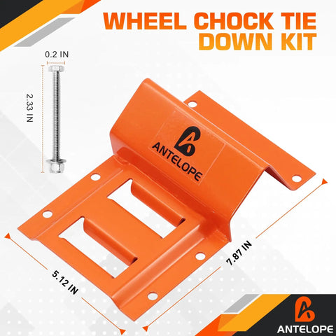 Beefy Heavy Duty Wheel Chock And Tie Down Kit with 4400Lb Break Strength, orange alloy steel, for ATV UTV Mower E Track System