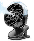 Portable Misting Clip On Fan With USB C Rechargeable Battery, 4 Speeds, 360 Degree Rotatable showing misting feature