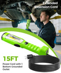 Mechanic using 18W COB LED Work Light With 15ft Cord, 2000 Lumens Handheld Underhood Trouble Light, Green, in auto repair shop