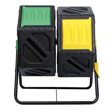 Dual Chamber Compost Tumbler With Easy Turn Sliding Doors For All Season Outdoor Use Heavy Duty 37 Gallon Black Bin