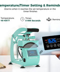 Hat Heat Press Machine For Caps With Two Interchangeable Platens 6.7x3.8 Inches And 6.7x2.5 Inches, Rigid Steel Frame No Stick Teflon Coated, Digital LCD Timer Temperature Control, Portable Desktop Design For Home And Small Business, mint green cap press with digital panel