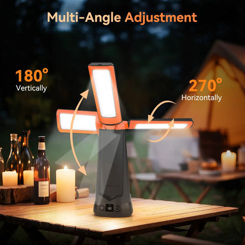 Rechargeable Camping Light With Stand Seven-Foot Max Height, 15000mAh Beast Portable Cordless LED Work Light on tabletop outdoors