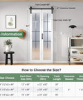 Bifold Barn Door 36x84 Inch Double 18x84 Transparent White Frosted Glass Cross Sliding Door With 40 Inch Hardware Kit Included