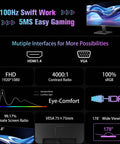 Infographic showcasing features of 24 Inch 100Hz FHD Computer Monitor With FreeSync HDR HDMI 1.4 And Ergonomic Tilt.
