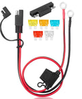 Straight Up Heavy Duty 2 Ft Sae Battery Connector Cable, 12 Awg Copper Wire Harness With Fuse Blocks And Polarity Adapter installed with fuses.