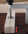 Two Pack Woodworking Bench Dog Clamp Set For DIY Projects securing a wooden block on a benchtop, 19mm aluminum alloy clamp visible