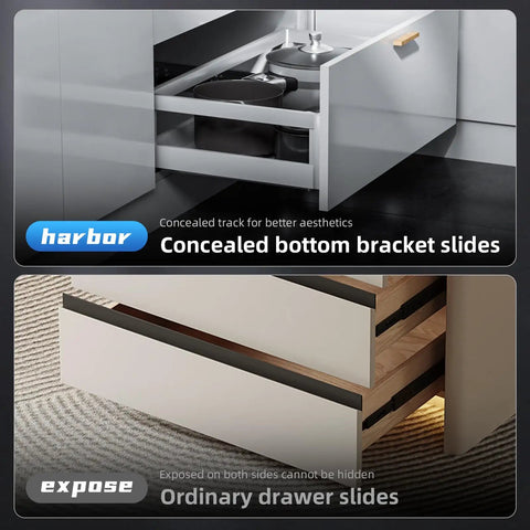 Bottom Mount Soft Close Drawer Slides Full Extension Concealed Rails 100 Lb Load Pair 18 Inch Without Bracket in Cabinet Comparison