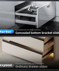 Bottom Mount Soft Close Drawer Slides Full Extension Concealed Rails 14 Inch Pair 100 LB Load Frameless Cabinet Fit No Bracket Fits One Half To Five Eighth Inch Drawer Sides Heavy Duty Kitchen And Home Upgrade installed in frameless kitchen drawer, concealed underside view