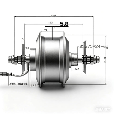 48V 1000W Rear Hub Motor For E Bikes With 9 Pin Connector IP65 Waterproof Aluminum Alloy Body Fits 20 24 26 Inch Rims diagram