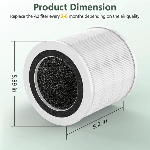 2 Pack Replacement Filter For H7126 Mini Air Purifier, 3 In 1 H13 True HEPA Air Filter, product dimensions 5.2x5.39 inches