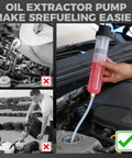 200cc Fluid Extractor Syringe Oil Pump with 23 Inch Flexible Hose in use for car maintenance.