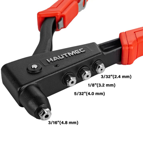Heavy Duty Pop Rivet Gun Kit Workhorse With 120 Pieces Rivets And 4 Interchangeable Heads, close-up showing rivet sizes
