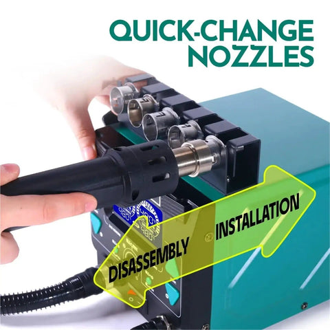 Pro Grade Soldering And Hot Air Rework Station With 992D III Iron quick-change nozzles installation