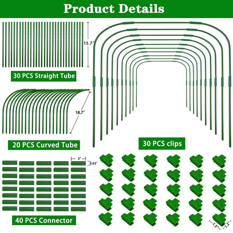 Durable Greenhouse Hoops Kit For DIY Grow Tunnel 41.3 W By 31.5 H, Includes 10 Sets, 30 Clamps, 40 Connecting Pipes, And Rustproof Plastic Frame For Plants Fruits Vegetables Raised Beds And Row Cover