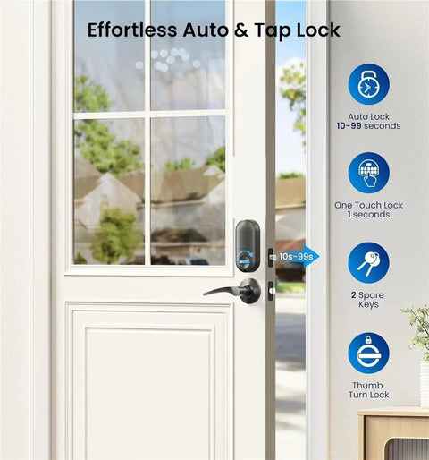 Skip The Keys Forever With This Top Shelf Keyless Entry Door Lock Featuring Heavy Duty Electronic Keypad Auto Lock Design And Backlit Handles For Hassle Free Daily Use Anytime on a white door.