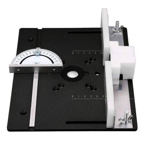 Rock Solid Aluminum Router Insert Base Plate Nails Spotless Woodworking Cuts And Supercharges Your Workshop Setup Straight Up Reliable For Professional Milling And Crisp Carving Jobs In Sleek Black Housing C8, showing adjustable angle gauge.