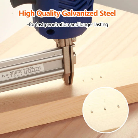 Pro Grade 16 Gauge Finish Nails Kit 1200-Pack Galvanized Nails with T-Shape Chisel Point shown in use on wood