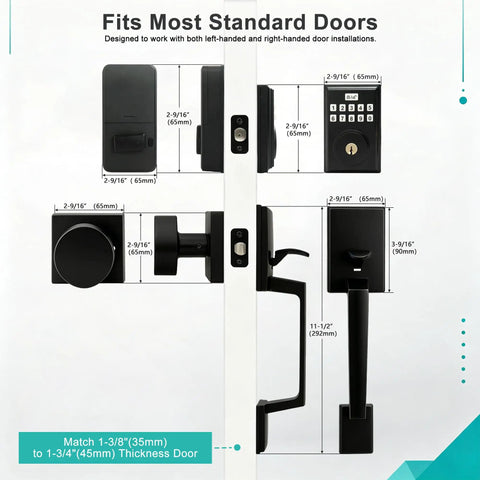 Top Shelf Keyless Entry Door Lock With Durable Handle Kit And Bright Backlit Keypad Zero Fuss Smart Passcode Deadbolt dimensions on door.