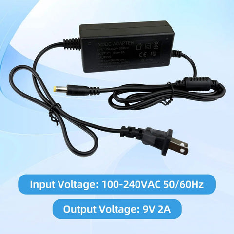9V Drum Power Cord For Alesis Command Mesh Kit And Nitro Mesh Pro Replacement 9V DC Cable shown with AC adapter and plug