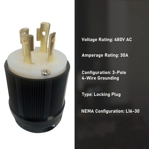L16-30 Grounding Locking Plug 30A 480V AC 3 Pole 4 Wire Industrial Power Connector CUL Listed Heavy Duty Electrical Plug