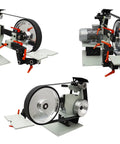 Professional Grade Variable Speed Belt Sander Bench Grinder with motor and three belts for knife sharpening and metal polishing.