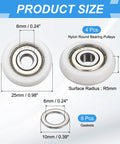 Slick Heavy Duty Nylon Track Rollers With Double Metal Sealed Ball Bearings Six Millimeter Bore 25 Millimeter Outer Diameter Four Piece Set size illustration with dimensions.