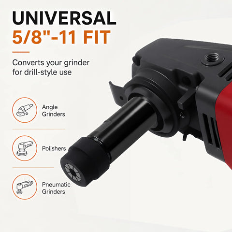 5/8-11 Angle Grinder Extension Shaft Adapter Kit for wood, metal, tile, wall projects, converts grinder to drill, black adapter close-up
