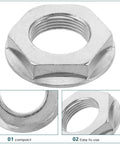 Stainless Steel Washing Machine Hub Nut Replacement Kit features close-up angles and details for home and commercial use.